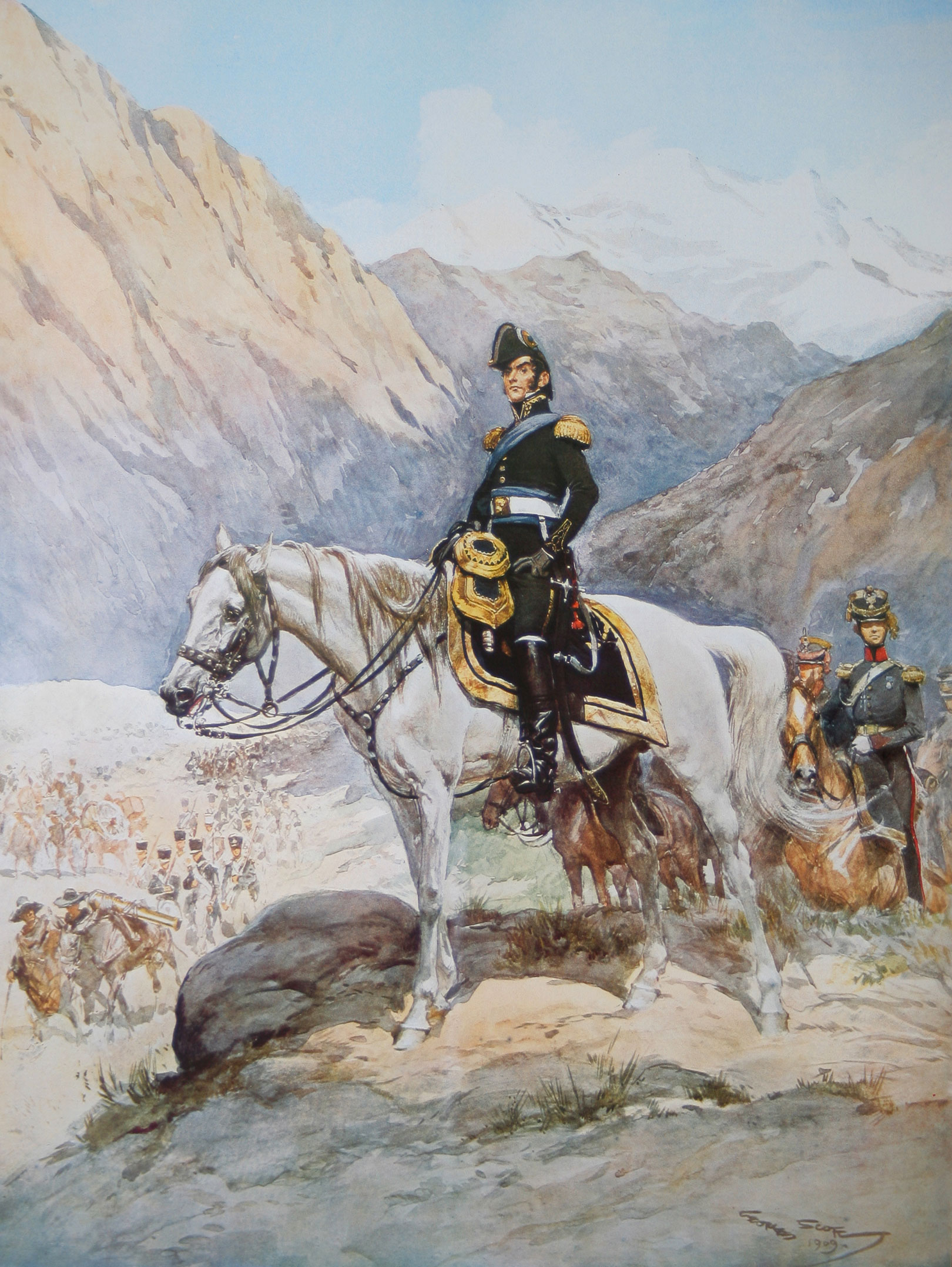 Acuarela “San Martín en los Andes” de Georges Bertin Scott, c.1909.